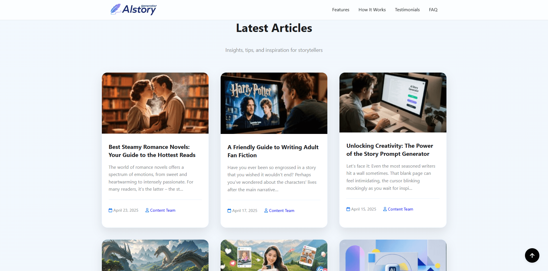 AI Story Generator — landing page hero