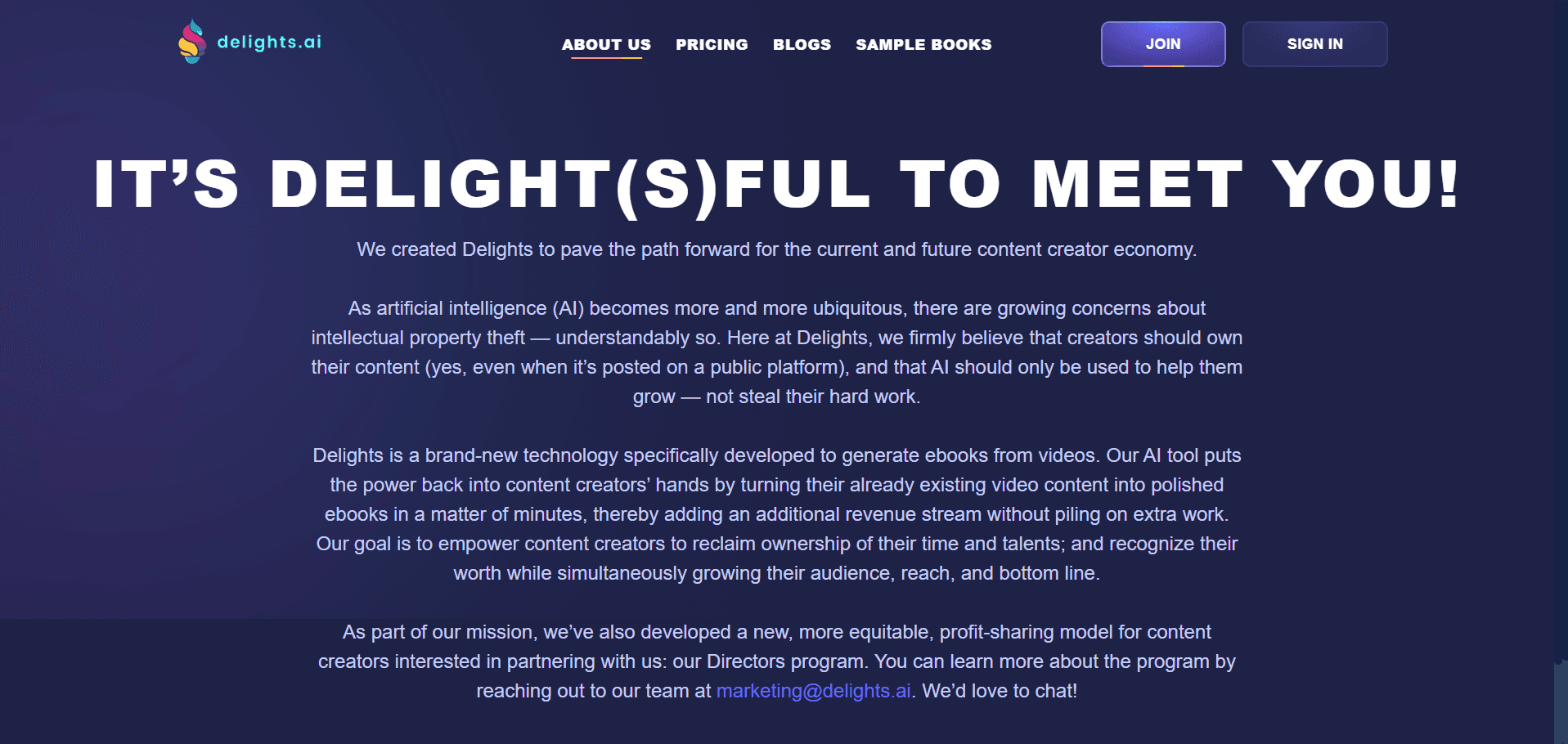Delights.ai — ebook generator flow