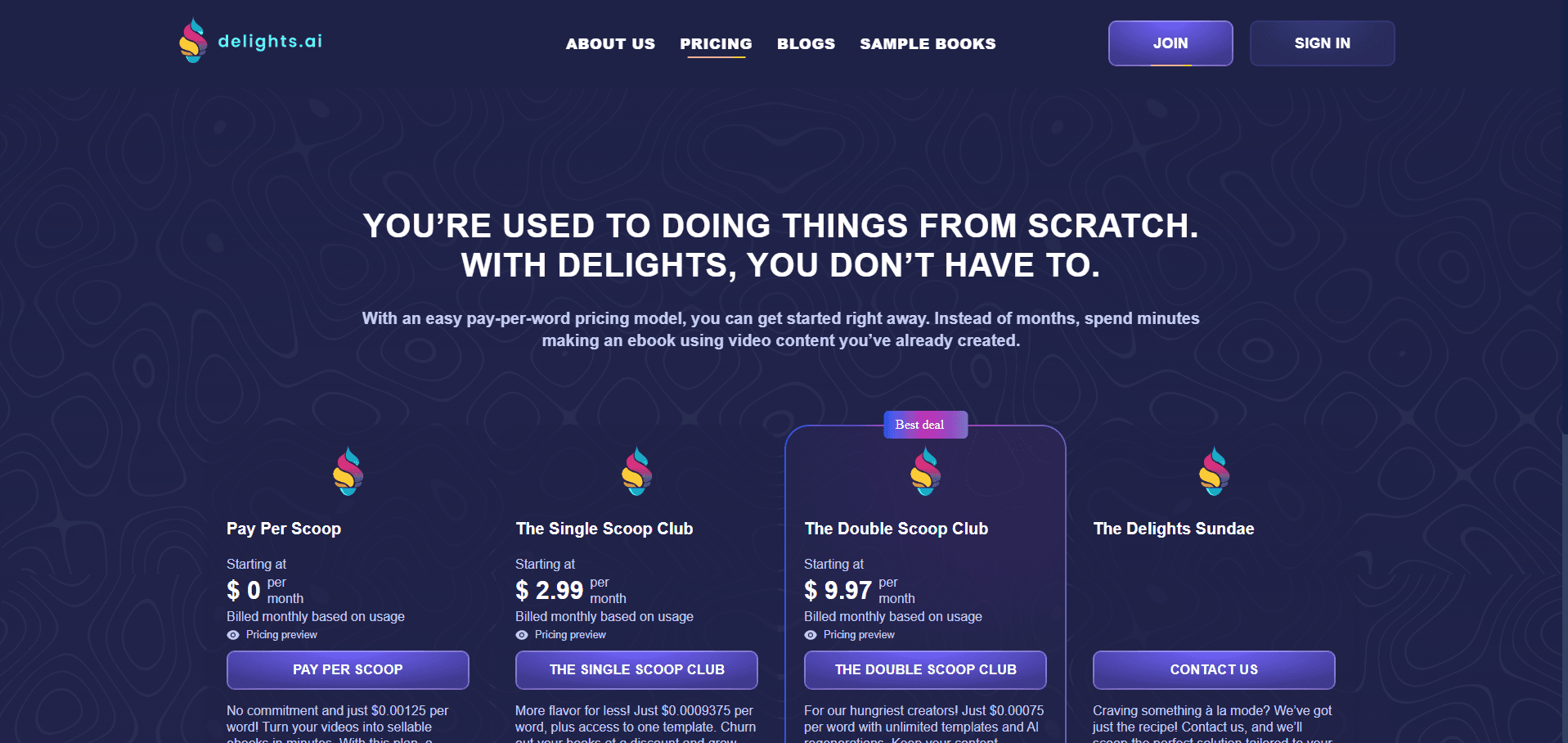 Delights.ai — pricing calculator
