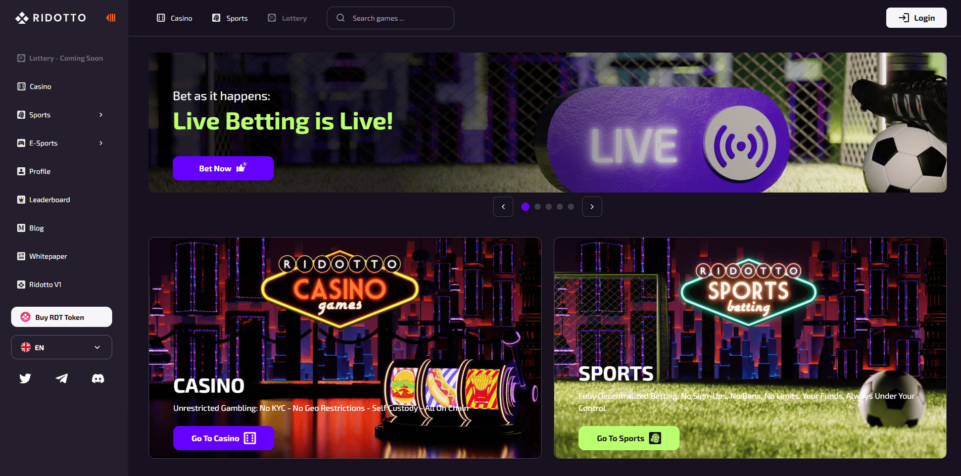 Ridotto – Live casino dashboard