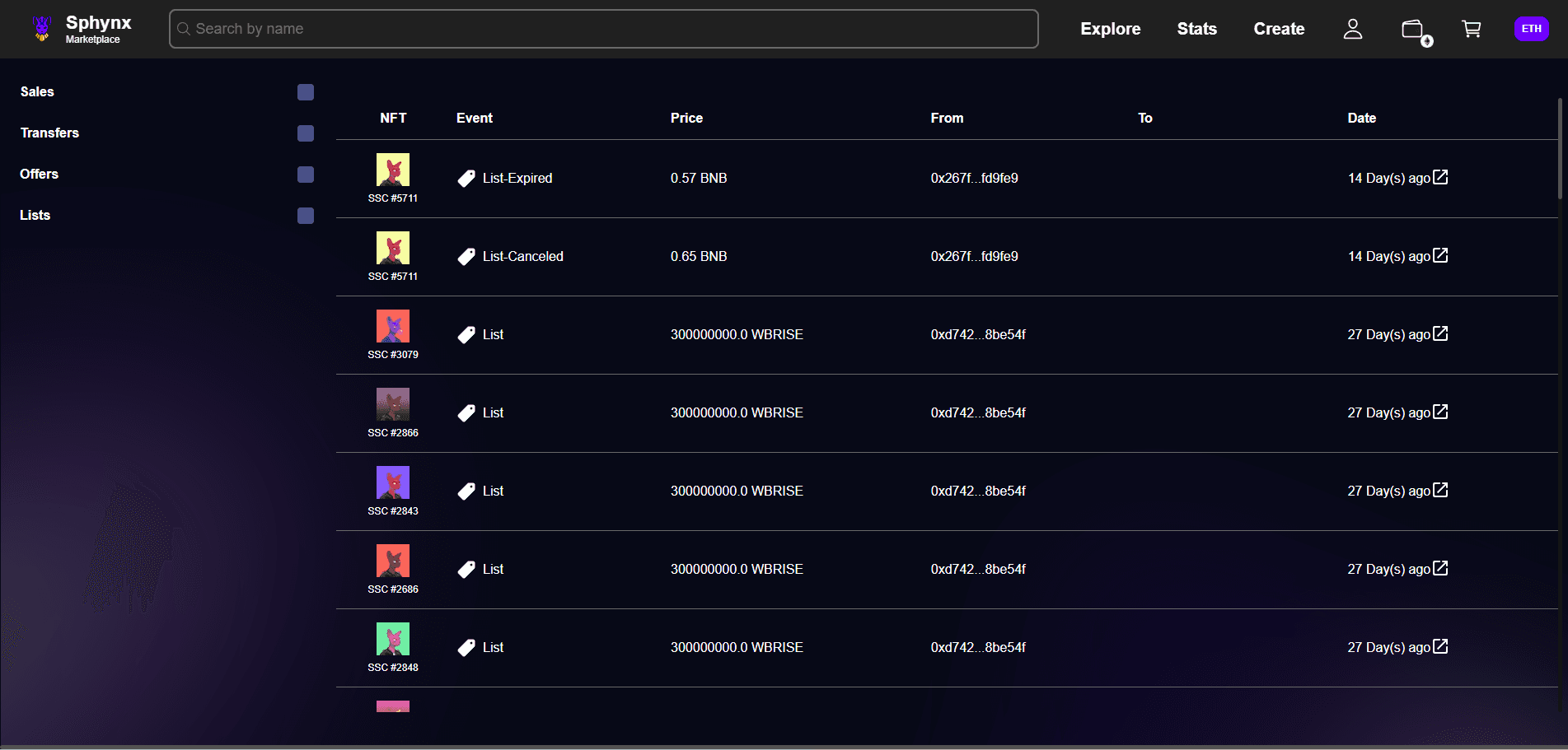Sphynx Marketplace – network switch & wallet panel