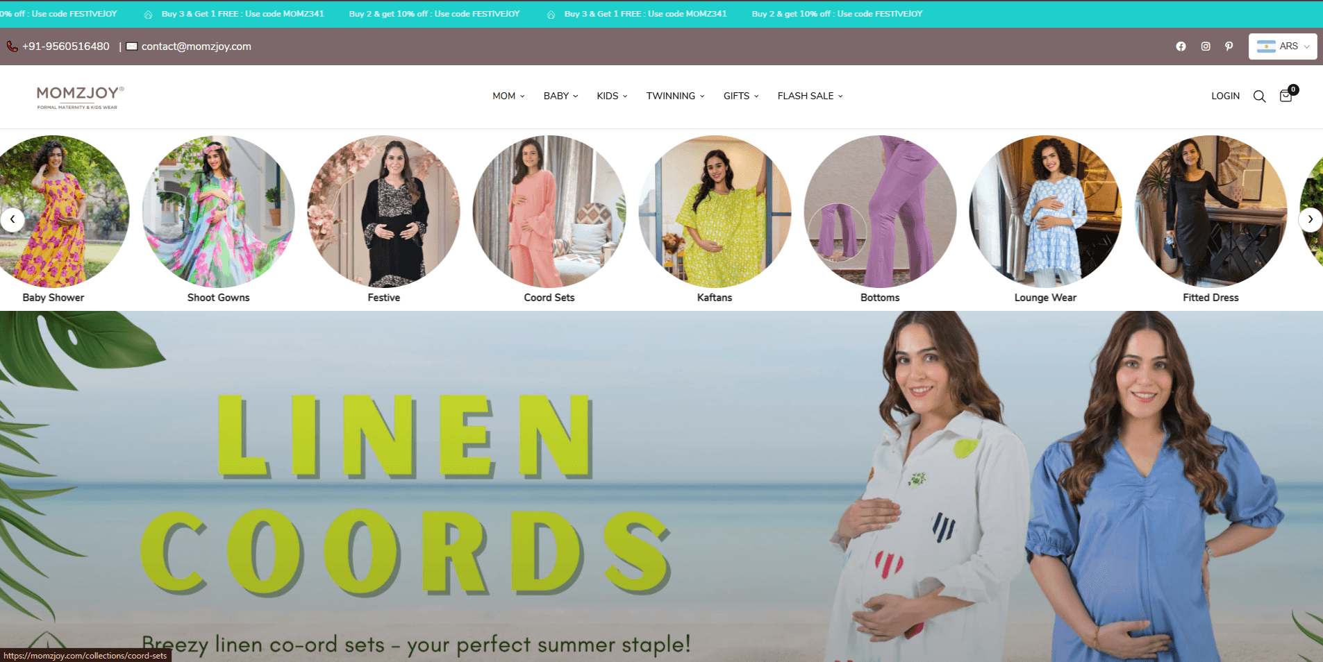 MomzJoy — sustainable maternity wear homepage